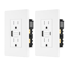 BRILLTECH 2PACK GFCI outlet with USB A and USB C ports in white for simultaneous charging