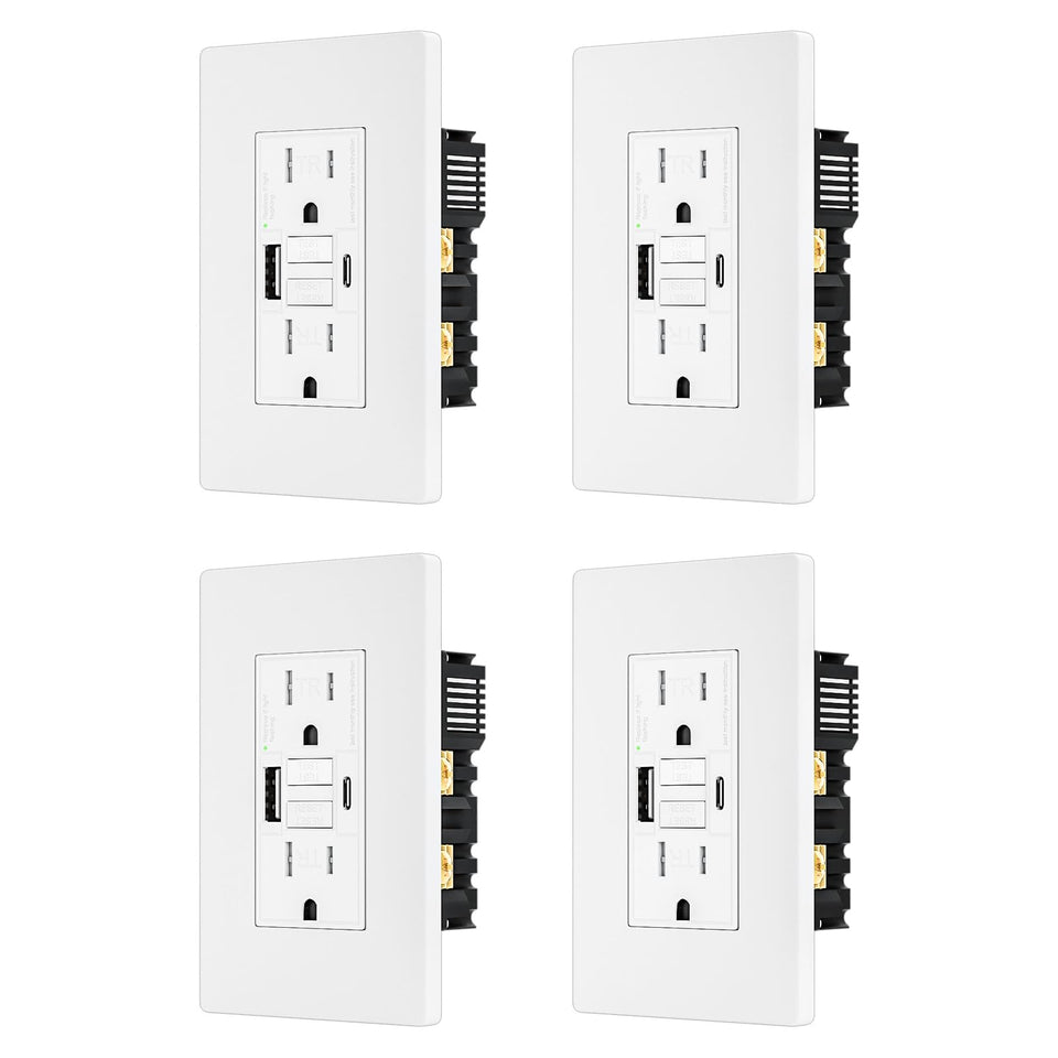 BRILLTECH 4Pack GFCI outlet front view shows USB ports for convenient charging.
