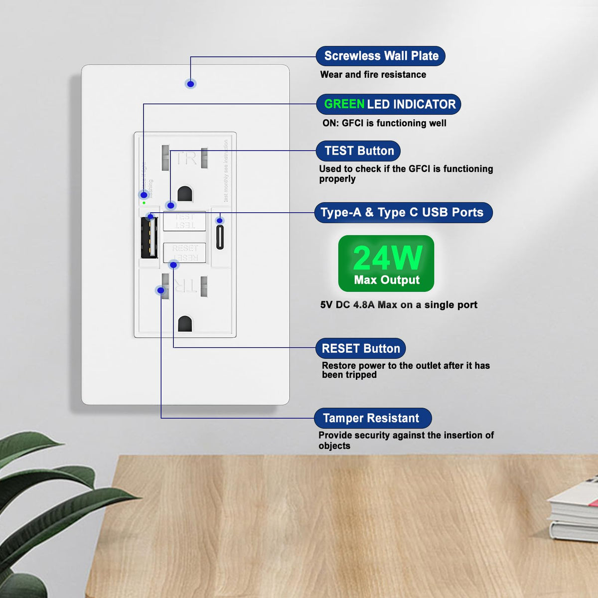 BRILLTECH tamper-resistant GFCI design with safety shutters