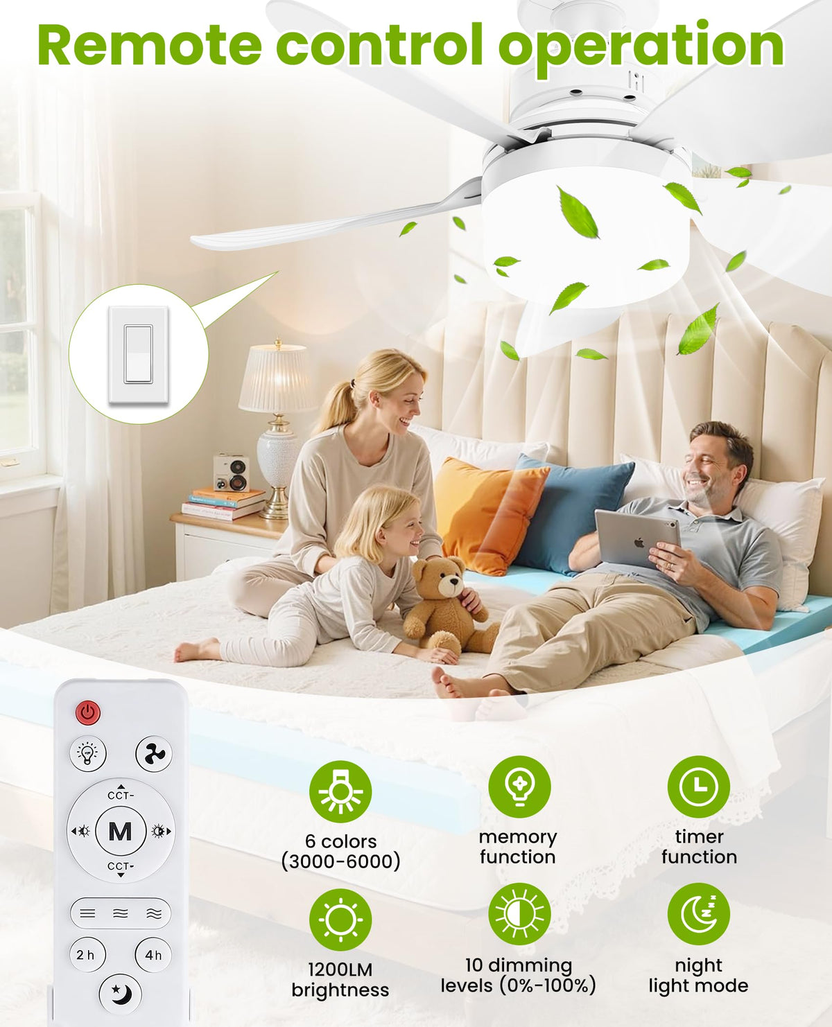 BrilMaison remote control unit enabling quick speed and light adjustments from anywhere.