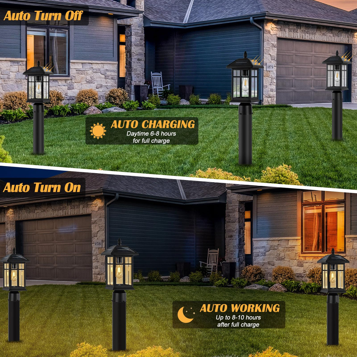 Brilvibera aluminum post lamp withstands rain and snow on patios.