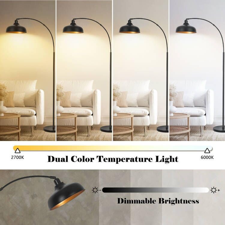 Brilvibera Arc Lamp over couch design saves space and sets mood.
