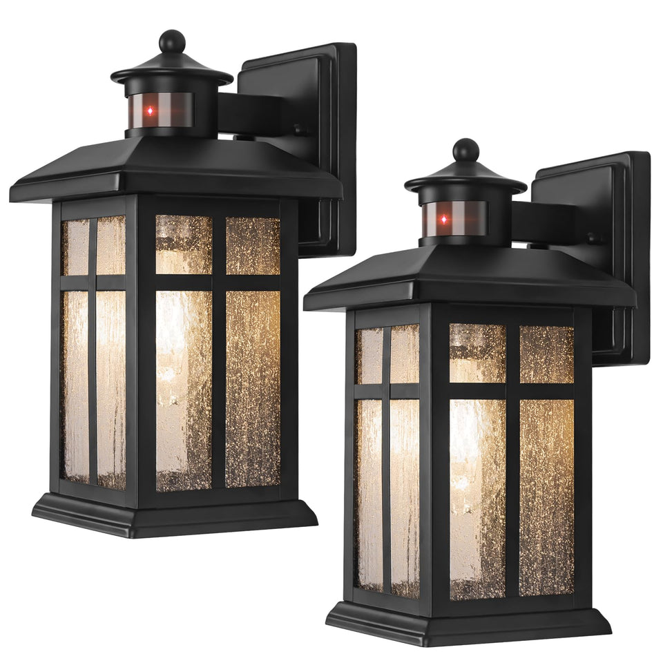 Brilvibera motion sensor wall light on front porch with hands-free illumination.
