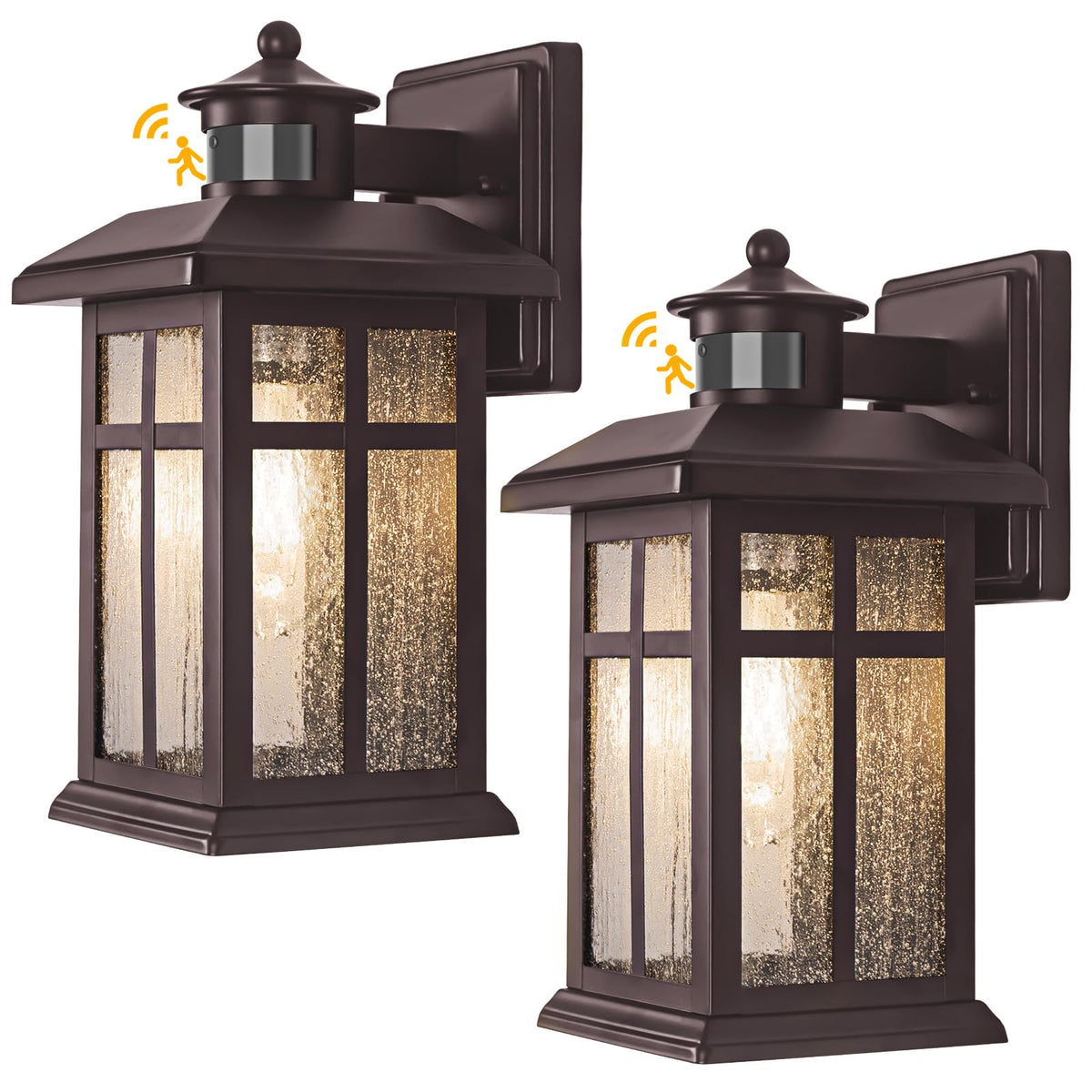 Brilvibera outdoor bronze light, front view with motion sensor for safe entry