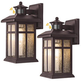 Brilvibera outdoor bronze light, front view with motion sensor for safe entry
