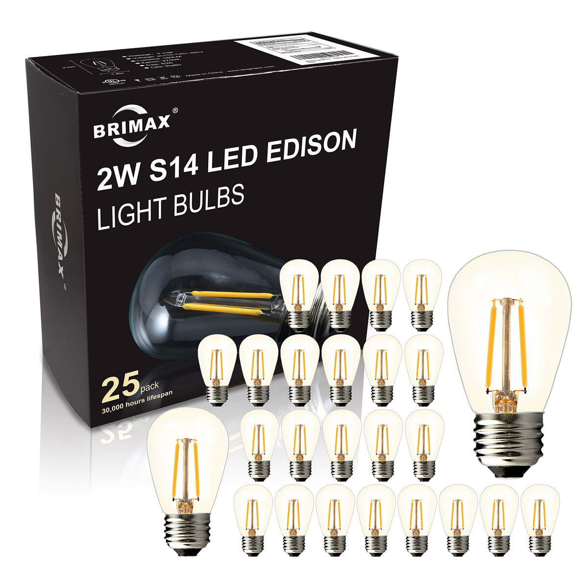 BRIMAX 25-pack S14 outdoor bulbs for elegant patio lighting