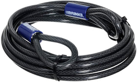 BRINKS 15ft flexible steel cable with vinyl wrap protects chrome surfaces.