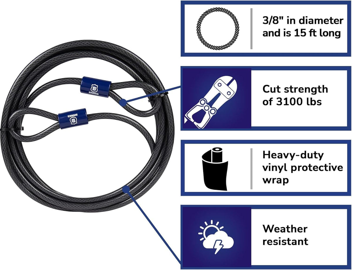 BRINKS 3/8-inch diameter cable with loop ends for easy locking.