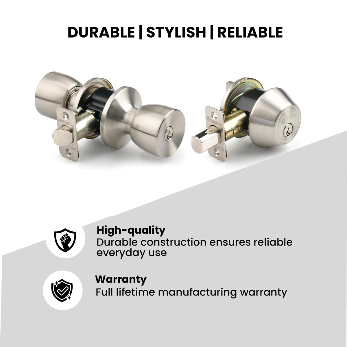 BRINKS Bell Style deadbolt inside view highlights anti-saw pin and secure latch
