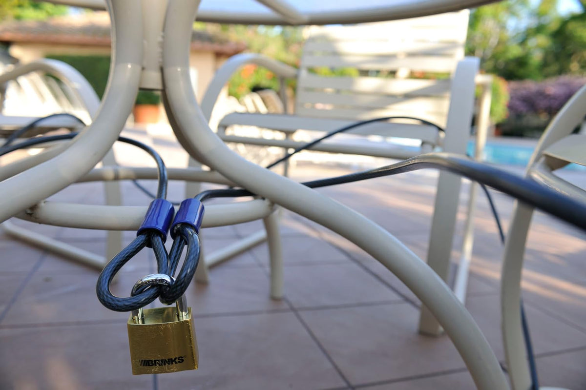 BRINKS long cable for securing grills and outdoor gear.