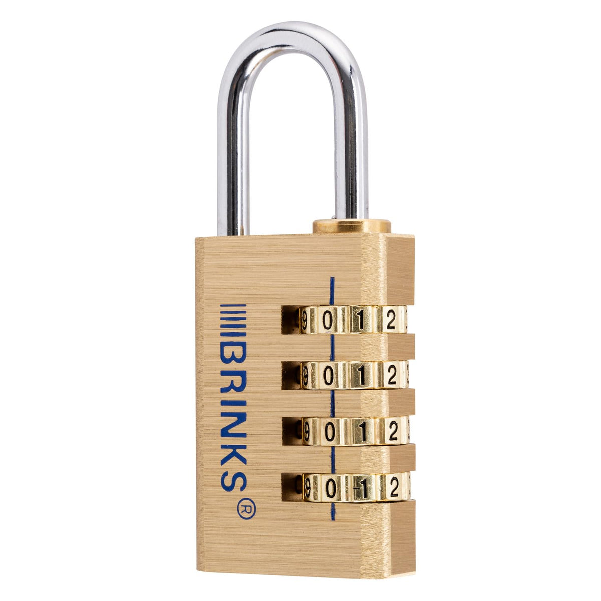 Dial close-up showing the resettable combination on the BRINKS padlock.