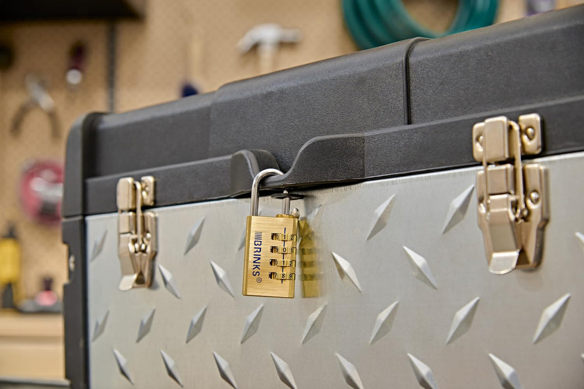 Padlock secured to a locker for indoor or outdoor use.