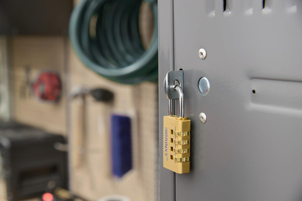 Two-pack BRINKS padlocks for securing multiple locations.
