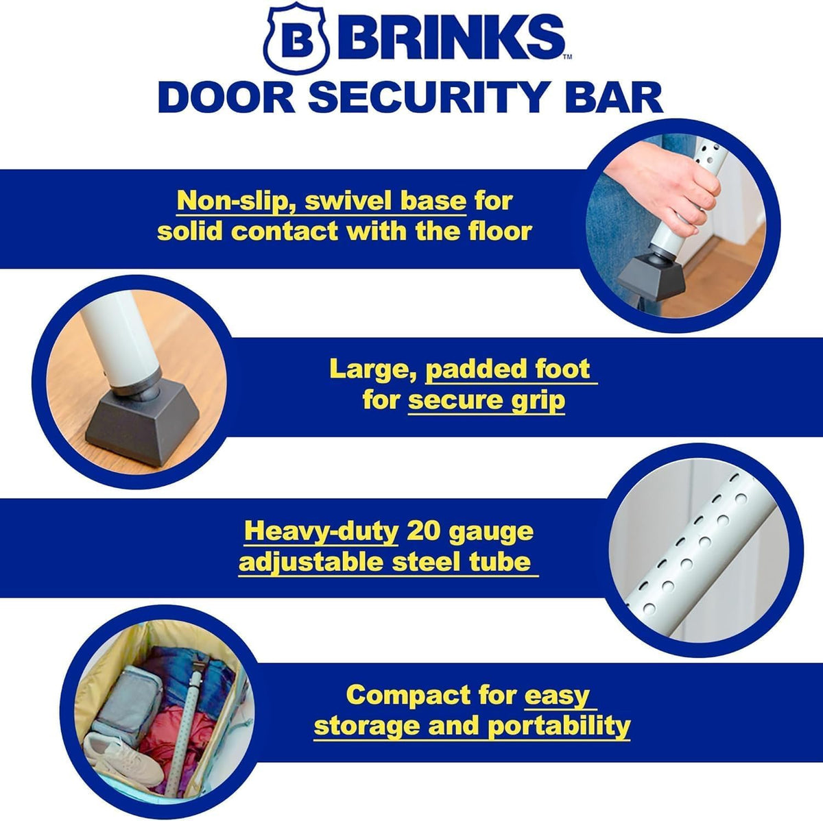BRINKS portable door jammer suitable for hinged and sliding doors in travel.
