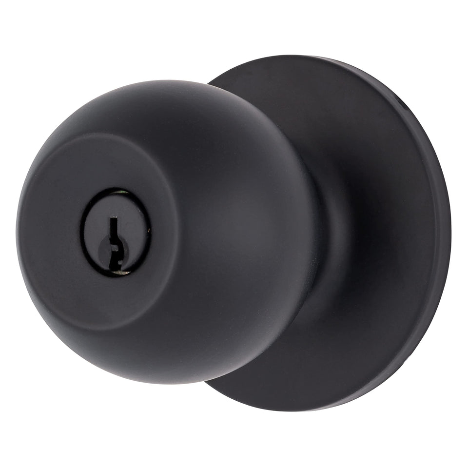 BRINKS Transitional Keyed Entry Ball Door Knob in matte black exterior, front view for secure style