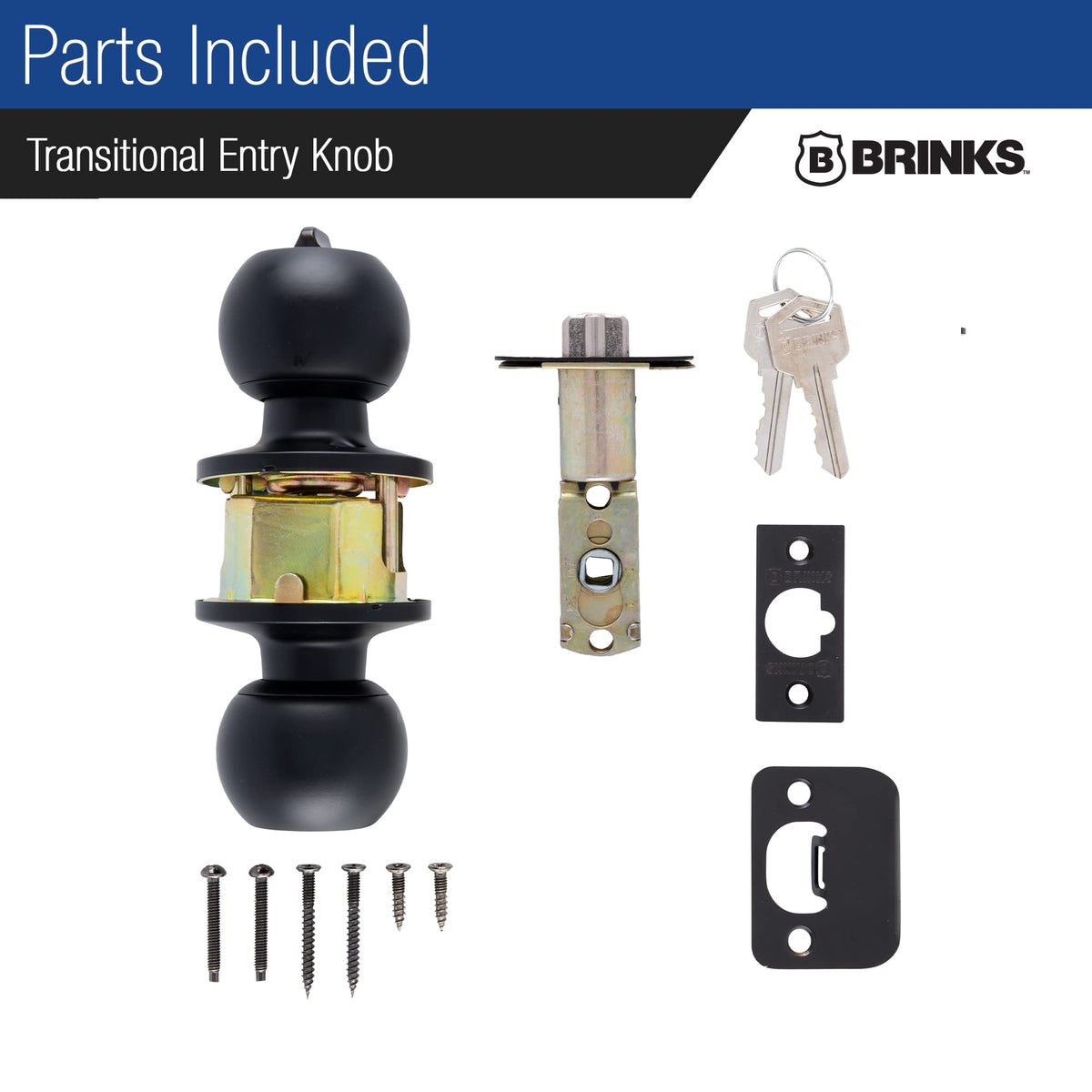 BRINKS reversible keyed knob mounted on door illustrates flexible installation