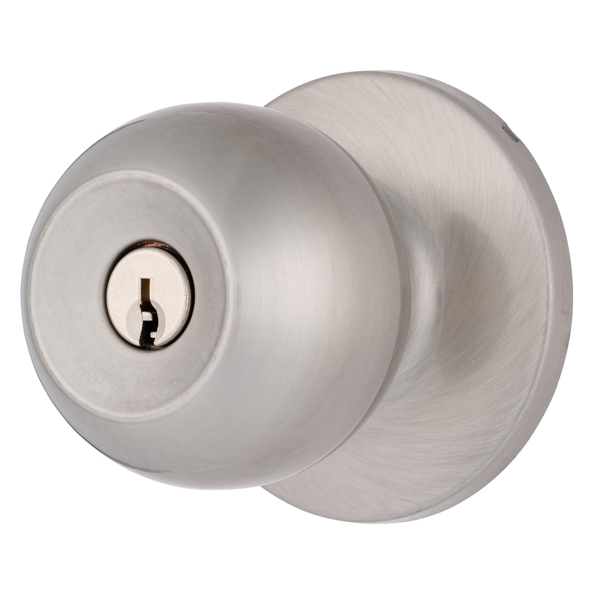 BRINKS Transitional Keyed Entry knob satin nickel front view for secure exterior entry
