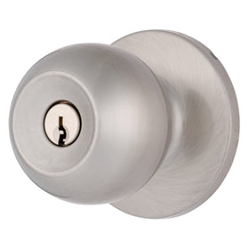 BRINKS Transitional Keyed Entry knob satin nickel front view for secure exterior entry