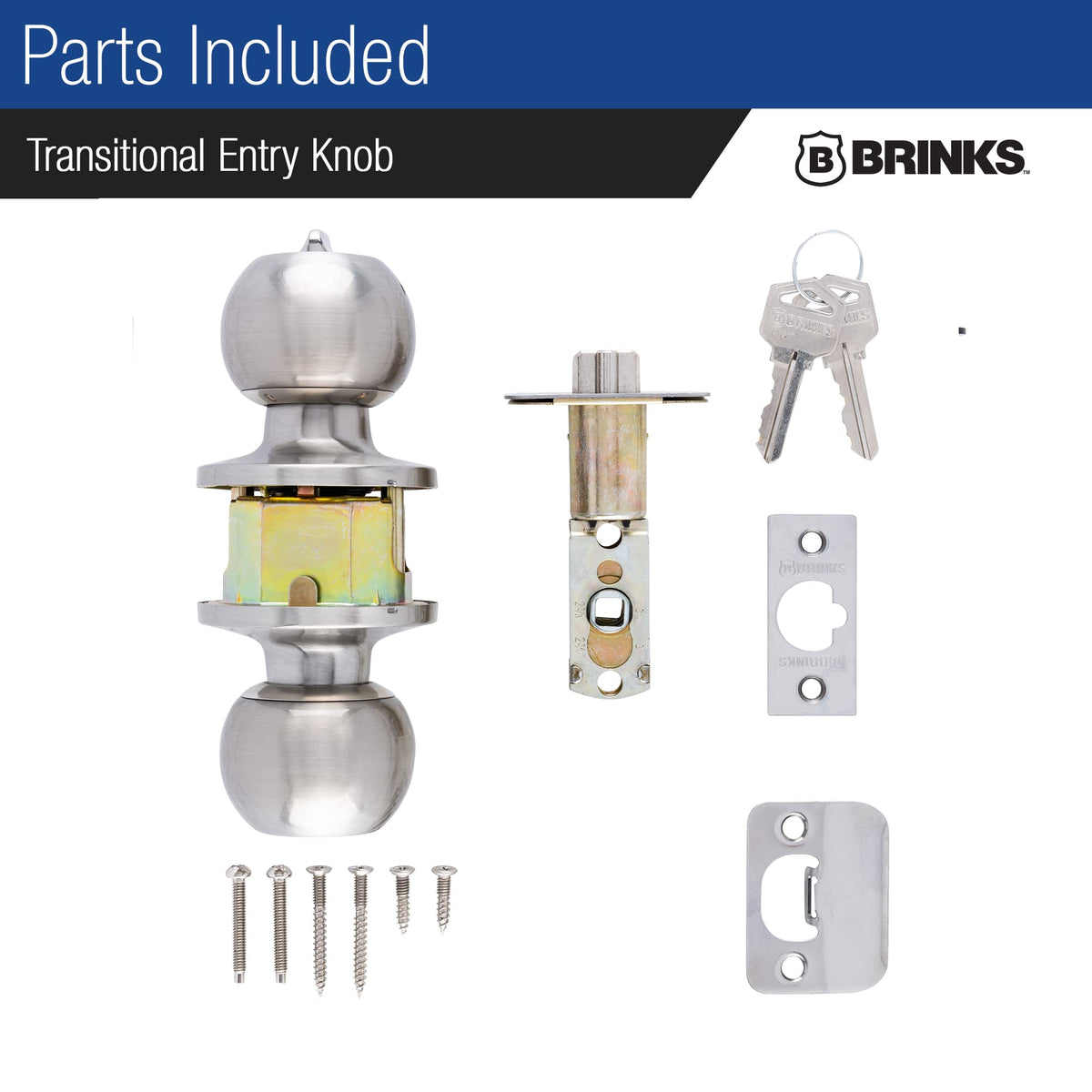 BRINKS Installation steps for the transitional keyed entry knob with screwdriver