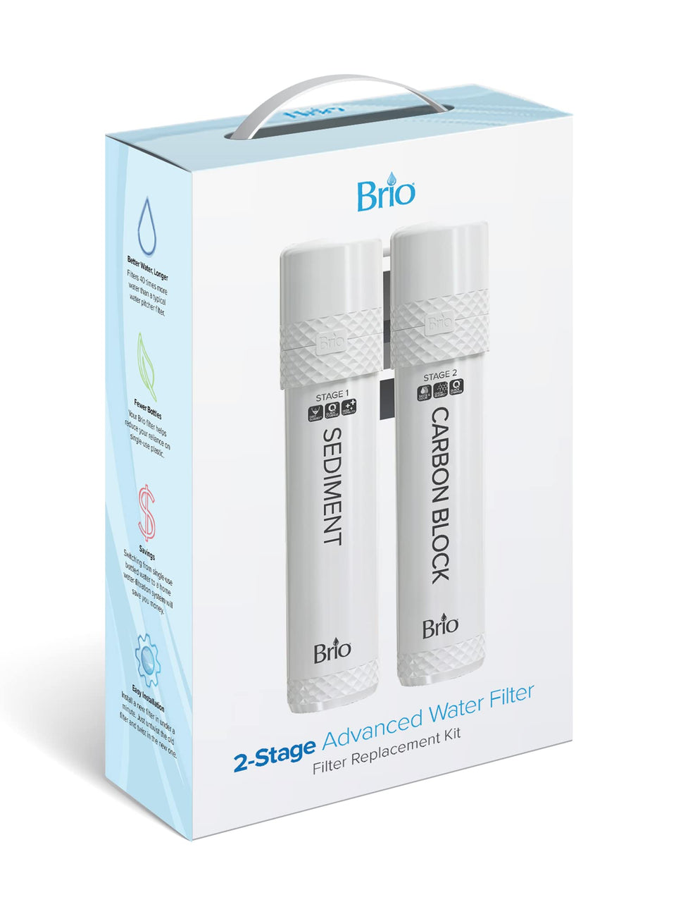 Brio 2-stage UVF2 filter pack ready for installation to improve water quality.