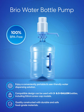 Brio pump on a 5-gallon bottle with adjustable tube for versatile use