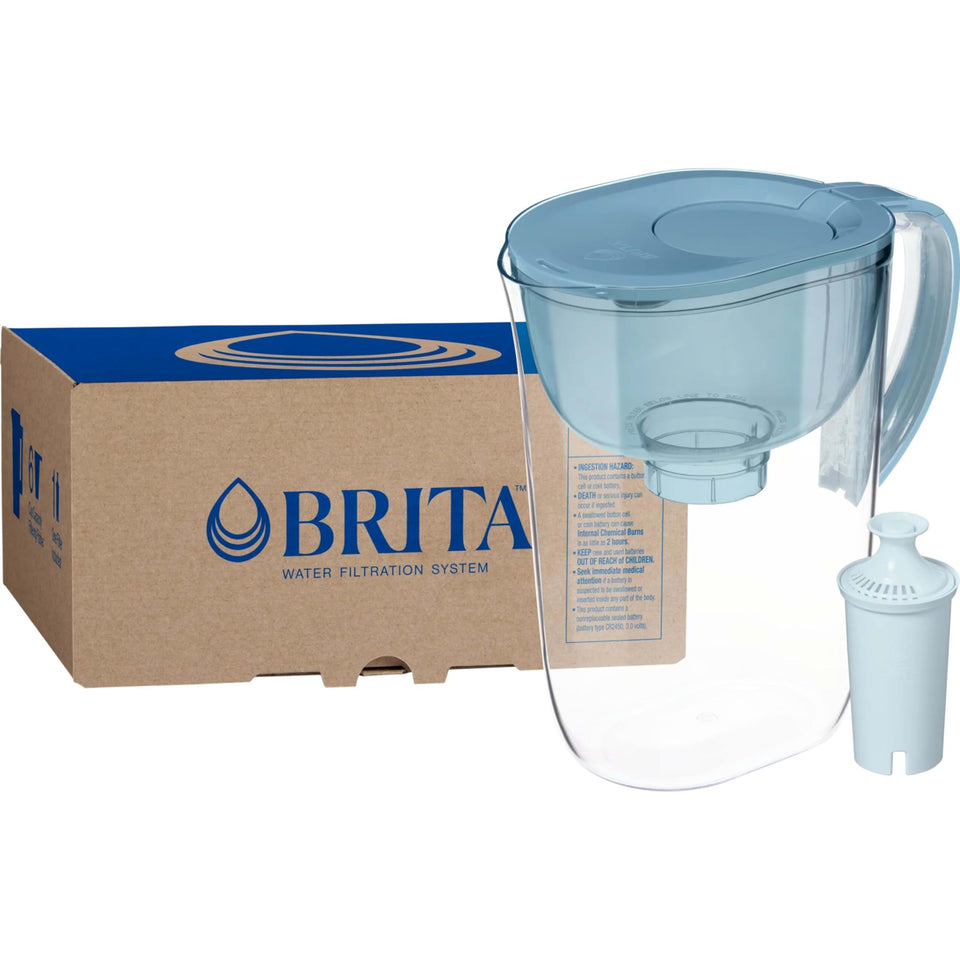 Brita 10-cup red pitcher for refreshing tap water with chlorine reduction.