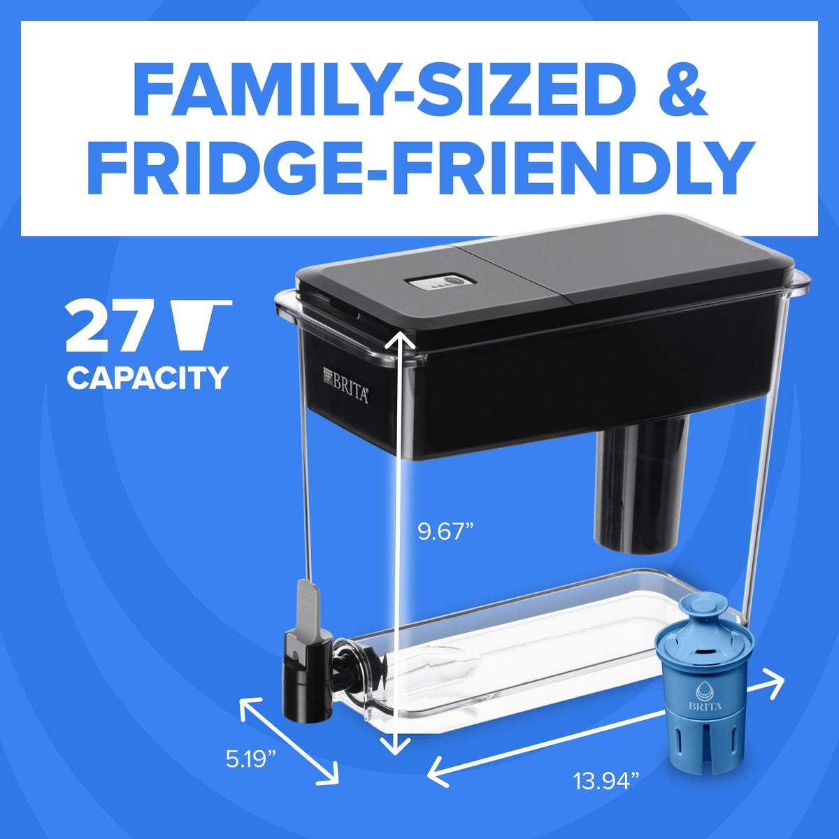 Brita BPA-free label emphasizes safe materials for daily hydration.