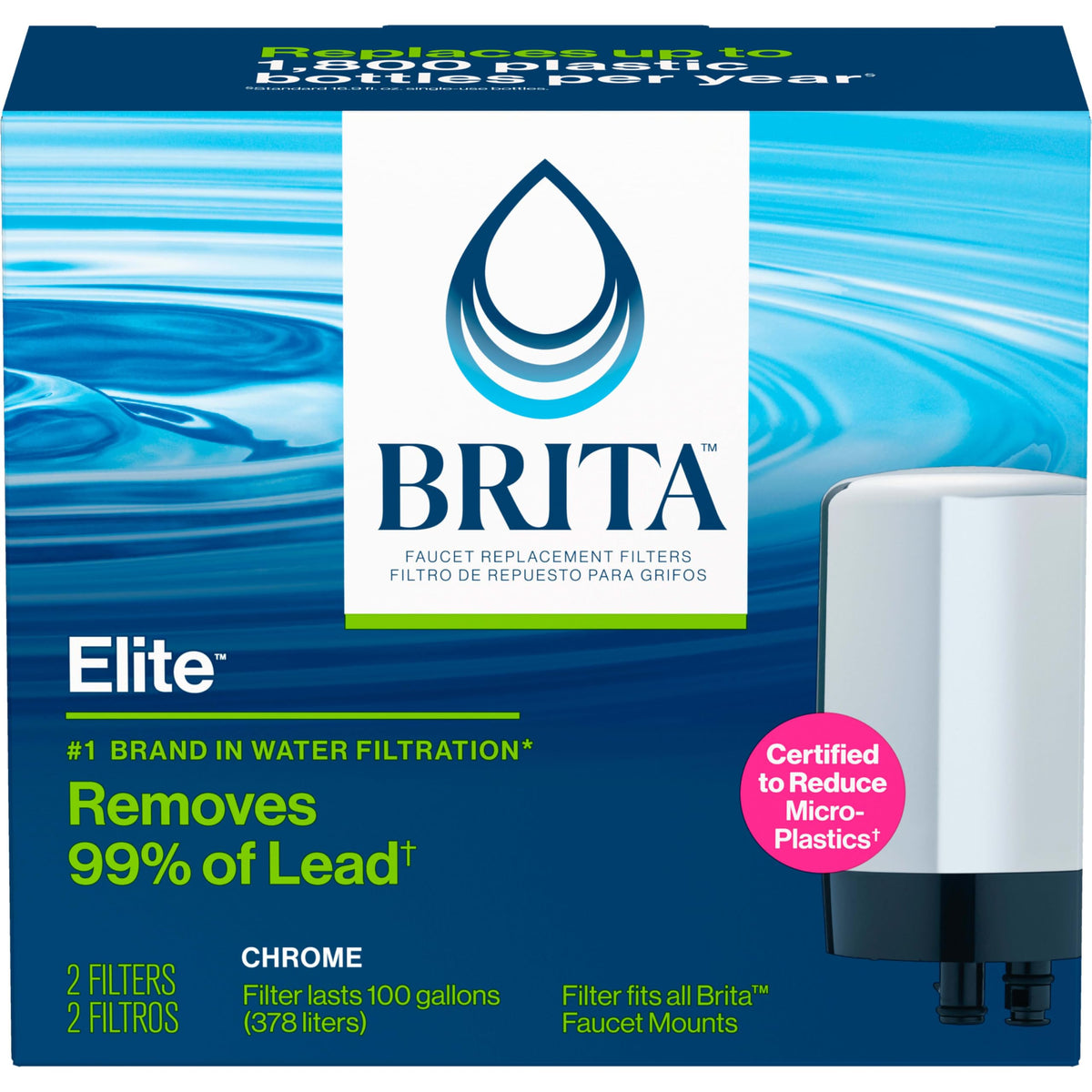 Chrome finish on Brita on-tap faucet filter system