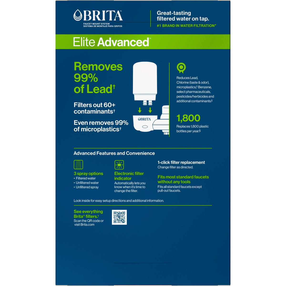 BRITA compact white faucet mount fits kitchens and bathrooms