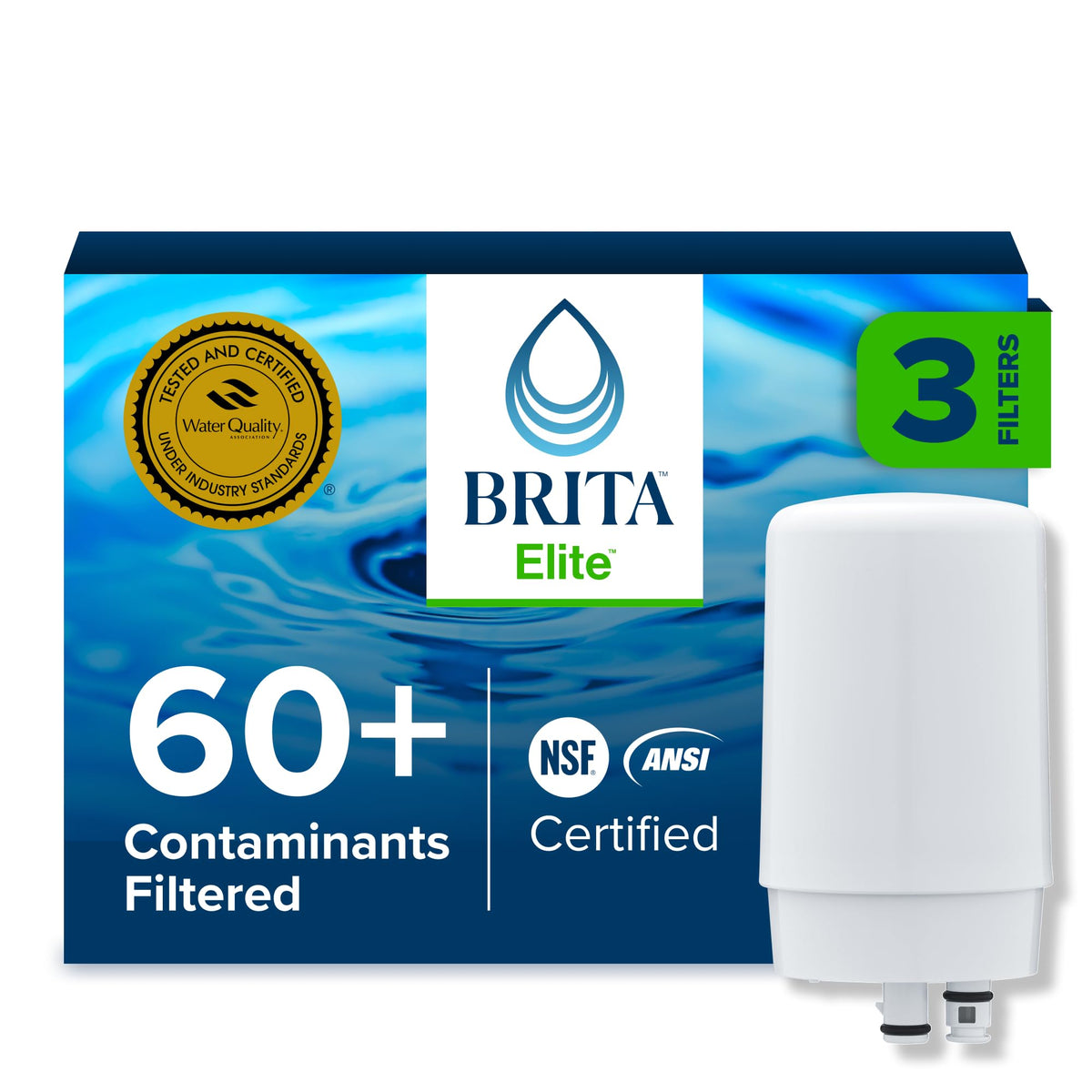 Brita faucet mount filter packaging shows a 3 pack for easy replacements
