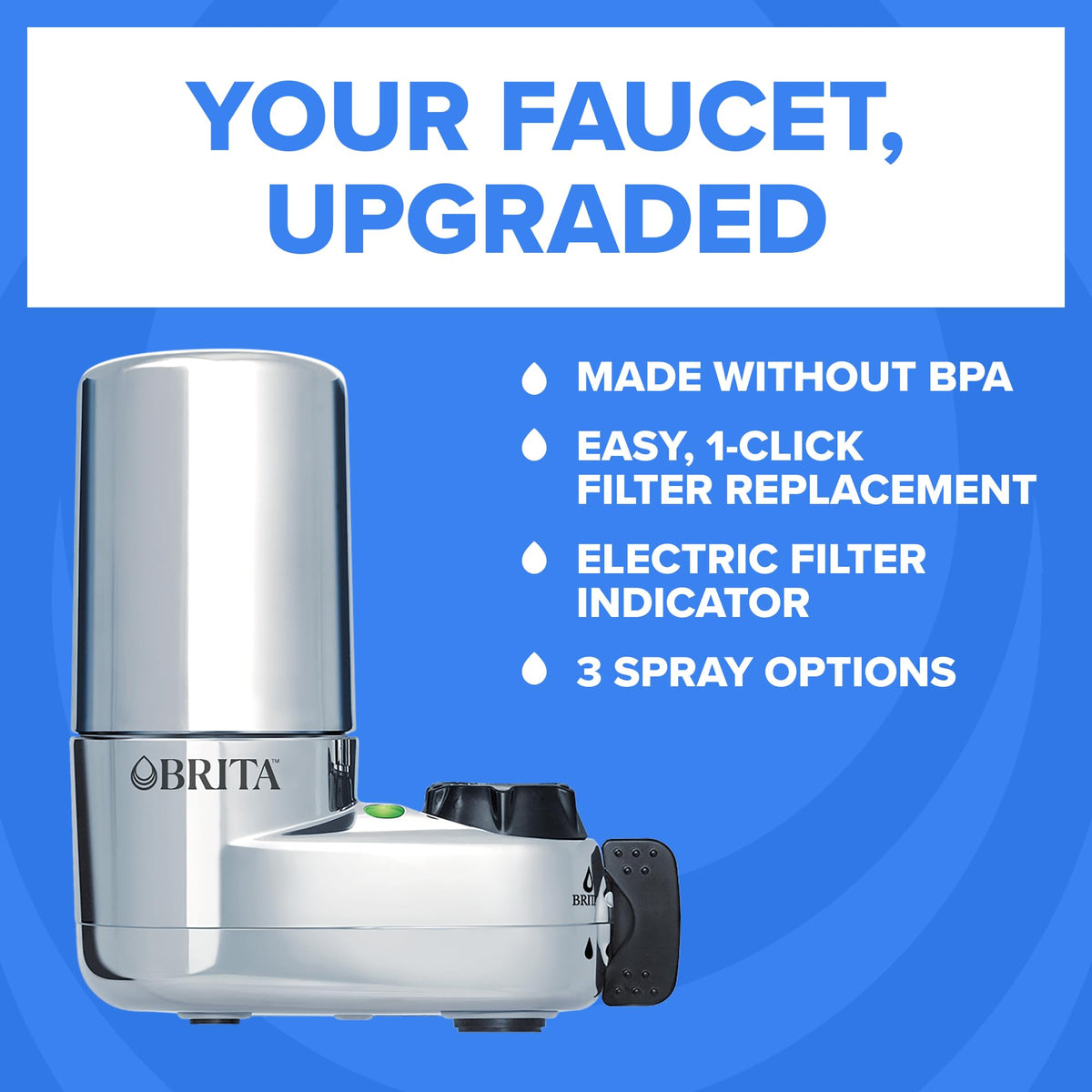 Brita faucet mount system chrome indicator shows when to replace filter