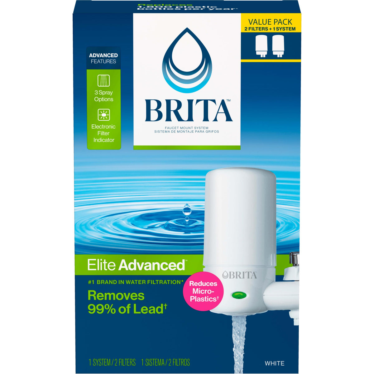 BRITA faucet mount white front view shows compact design