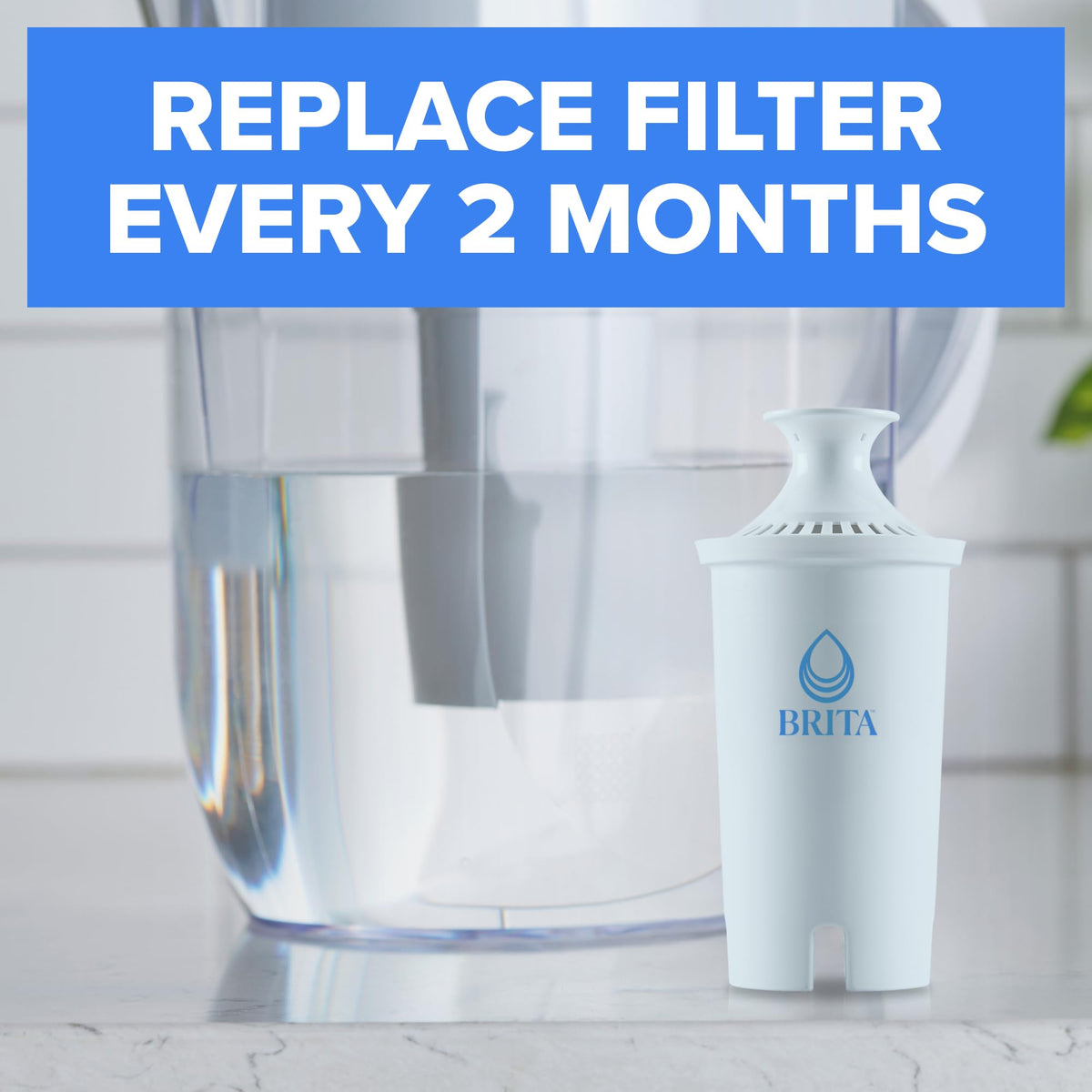 Brita Plus filter positioned in a dispenser for convenient daily use.