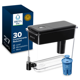 Brita UltraMax Elite dispenser front view showing 27-cup capacity for family hydration.