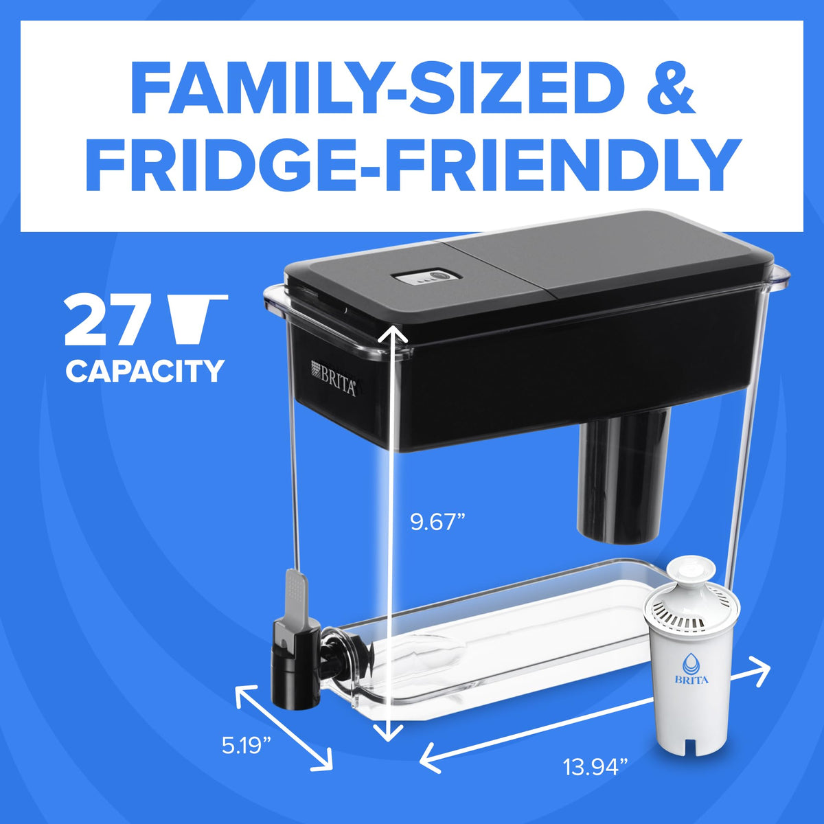 BRITA UltraMax fridge friendly design fits neatly in a refrigerator