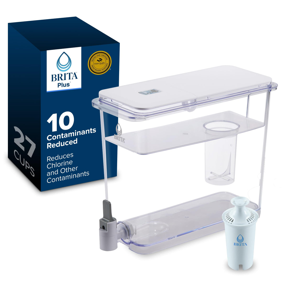 Brita UltraMax water dispenser with 27-cup capacity on kitchen counter for easy hydration