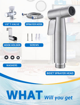 BRITULIF bidet sprayer no-drill dual mount shows rental-friendly, versatile placement.