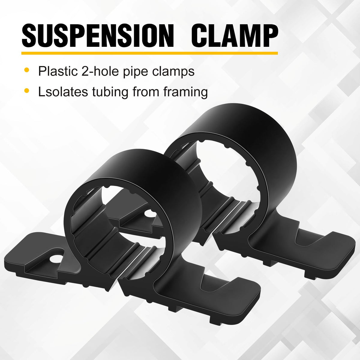 Briwooody solid hard-plastic pipe clamp provides durable support