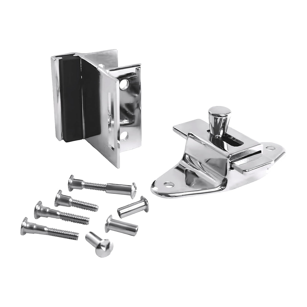 BRIXWELL slide latch in chrome finish for durable, easy door control.