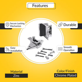 BRIXWELL chrome surface-mounted latch and keeper for quick setup.