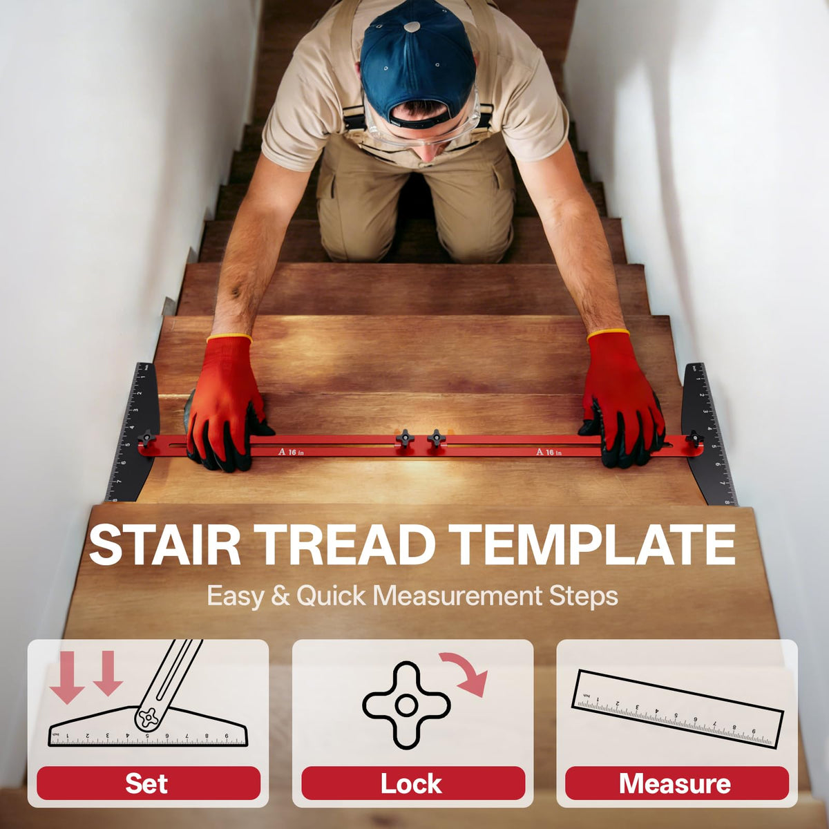 Brizago gauge with 360-degree rotation for complex stair designs