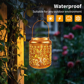 Brizled hummingbird lantern solar panel powers wireless outdoor lighting.