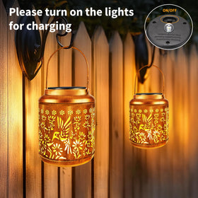 Brizled hummingbird lantern can hang from a tree or sit on a table.
