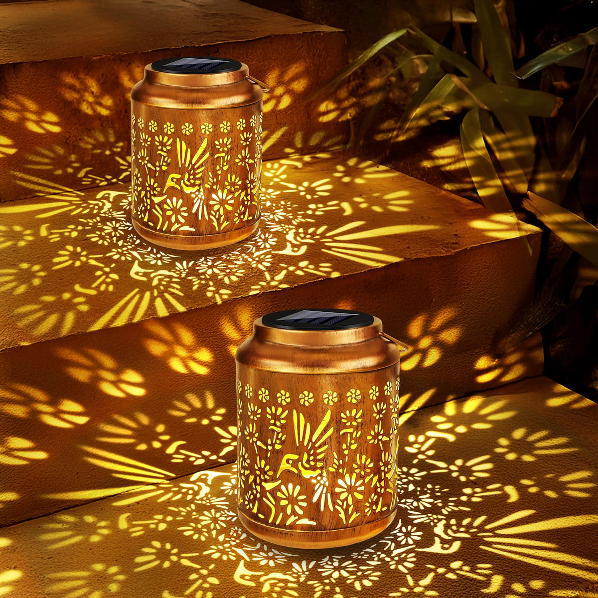 Brizled hummingbird lanterns arrive as a convenient two-pack.