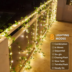 Brizled ivy lights offering 8 modes to tailor ambiance outdoors