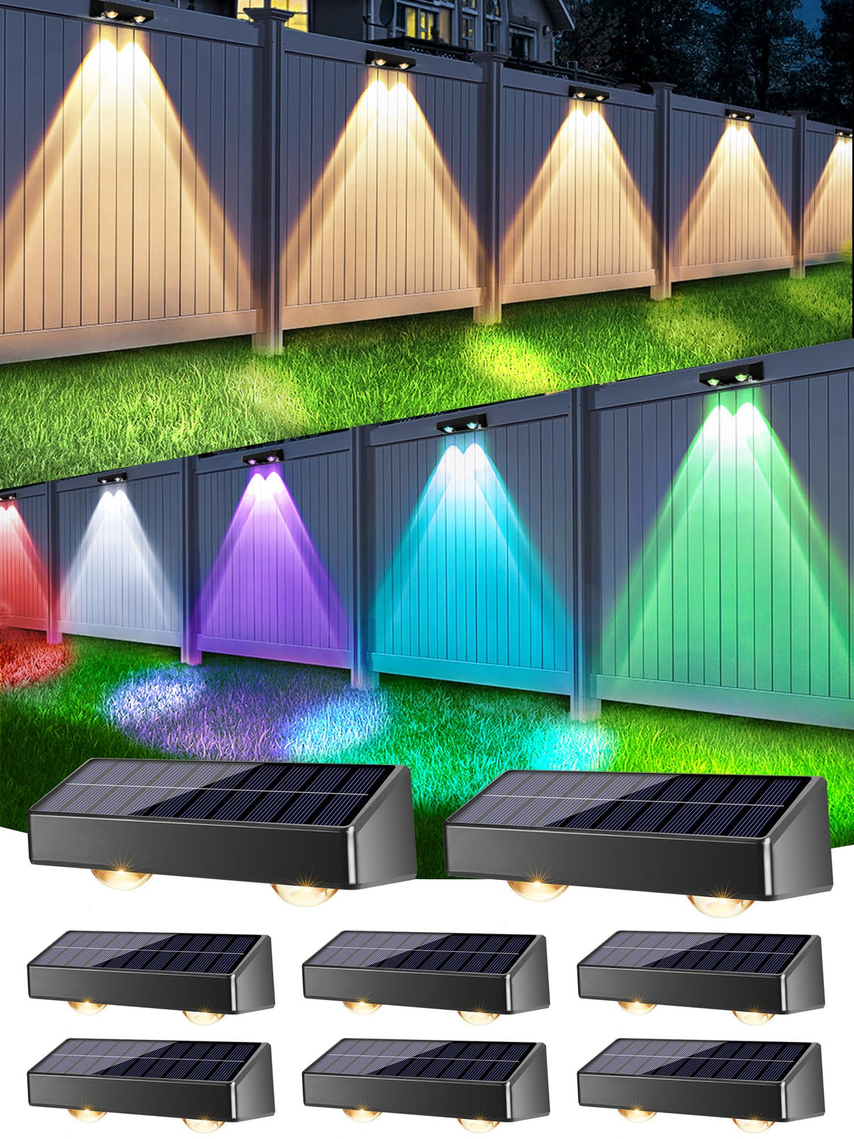 Brizled solar fence lights close-up with double-lens for bright, focused illumination.