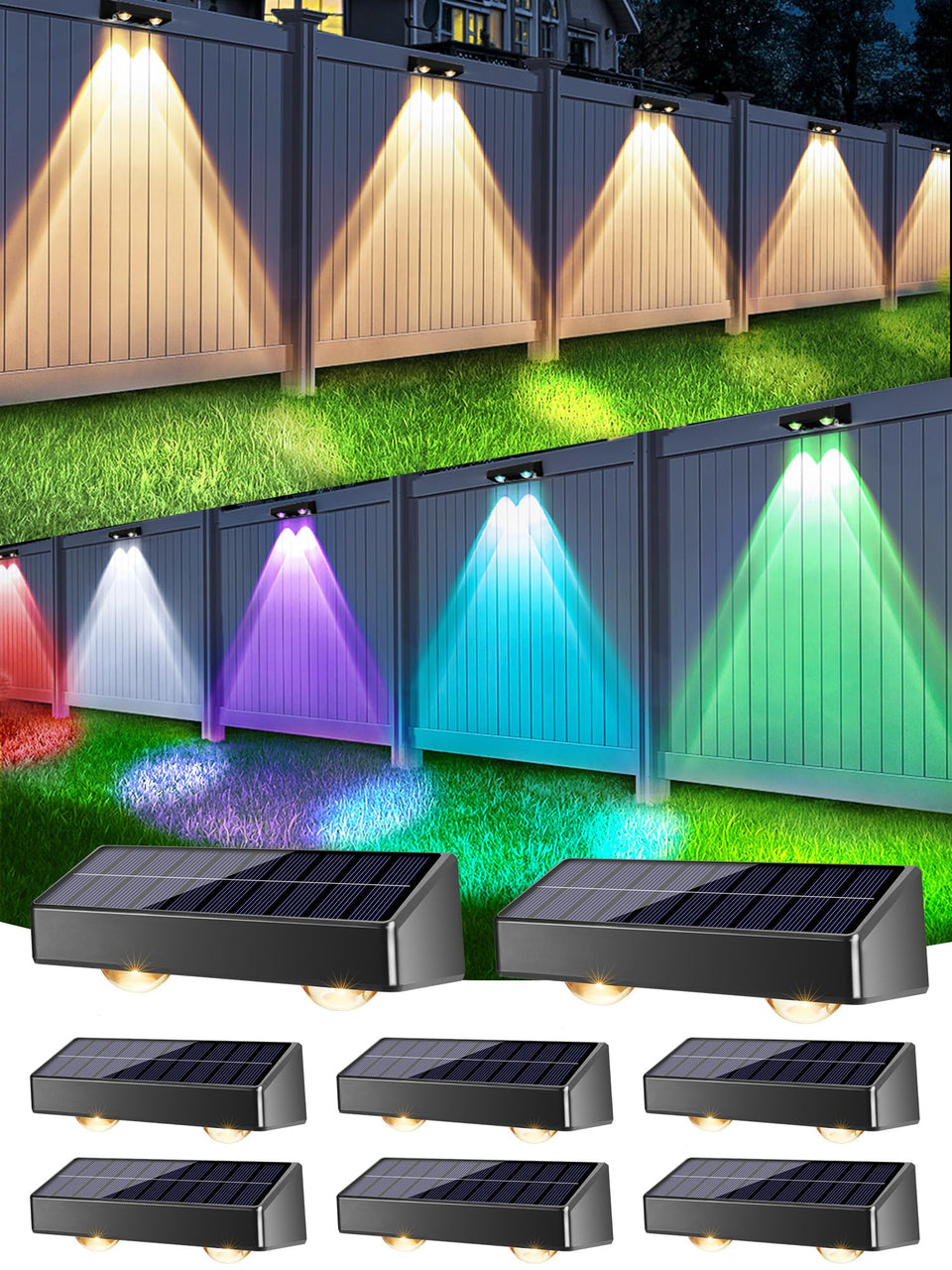 Brizled solar fence lights close-up with double-lens for bright, focused illumination.