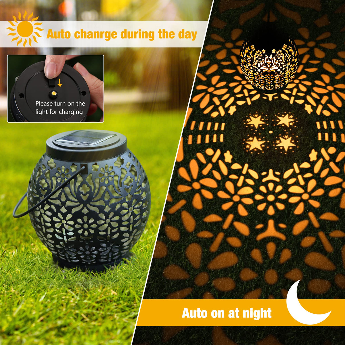 Brizled solar lanterns emit warm-white glow to create cozy outdoor spaces.