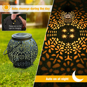 Brizled solar lanterns emit warm-white glow to create cozy outdoor spaces.