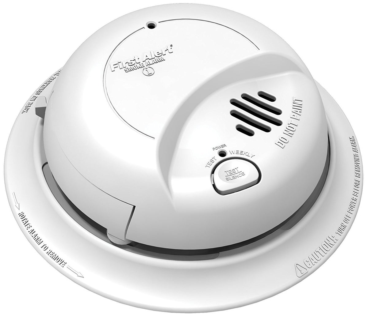 BRK 9120BFF smoke detector overview, showcasing a modern hardwired alarm ready for home installation.